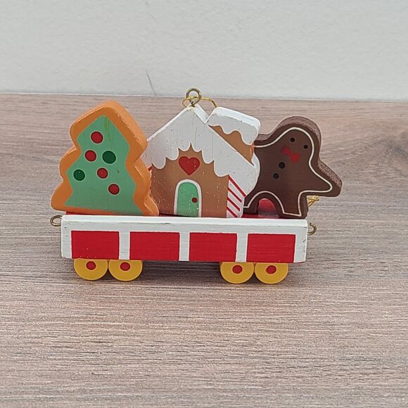 Vintage Avon Gift Collection Wood Ornament Christmas Train Cookie Car - Picture 1 of 4